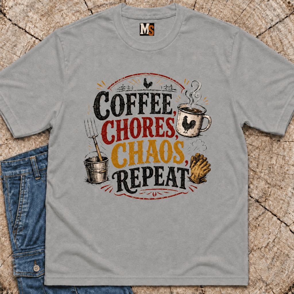 Coffee, chores, chaos repeat T-shirt