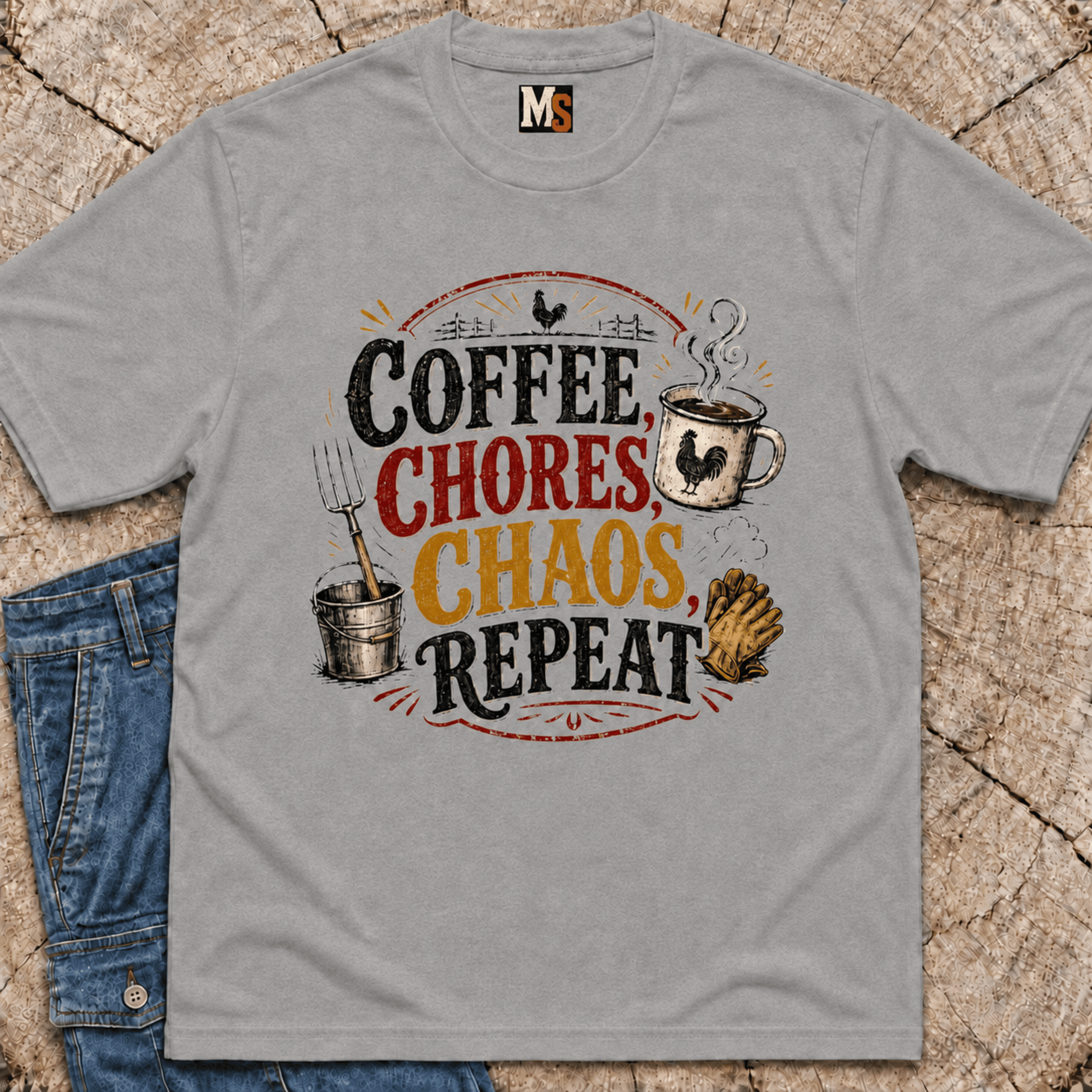 Coffee, chores, chaos repeat T-shirt