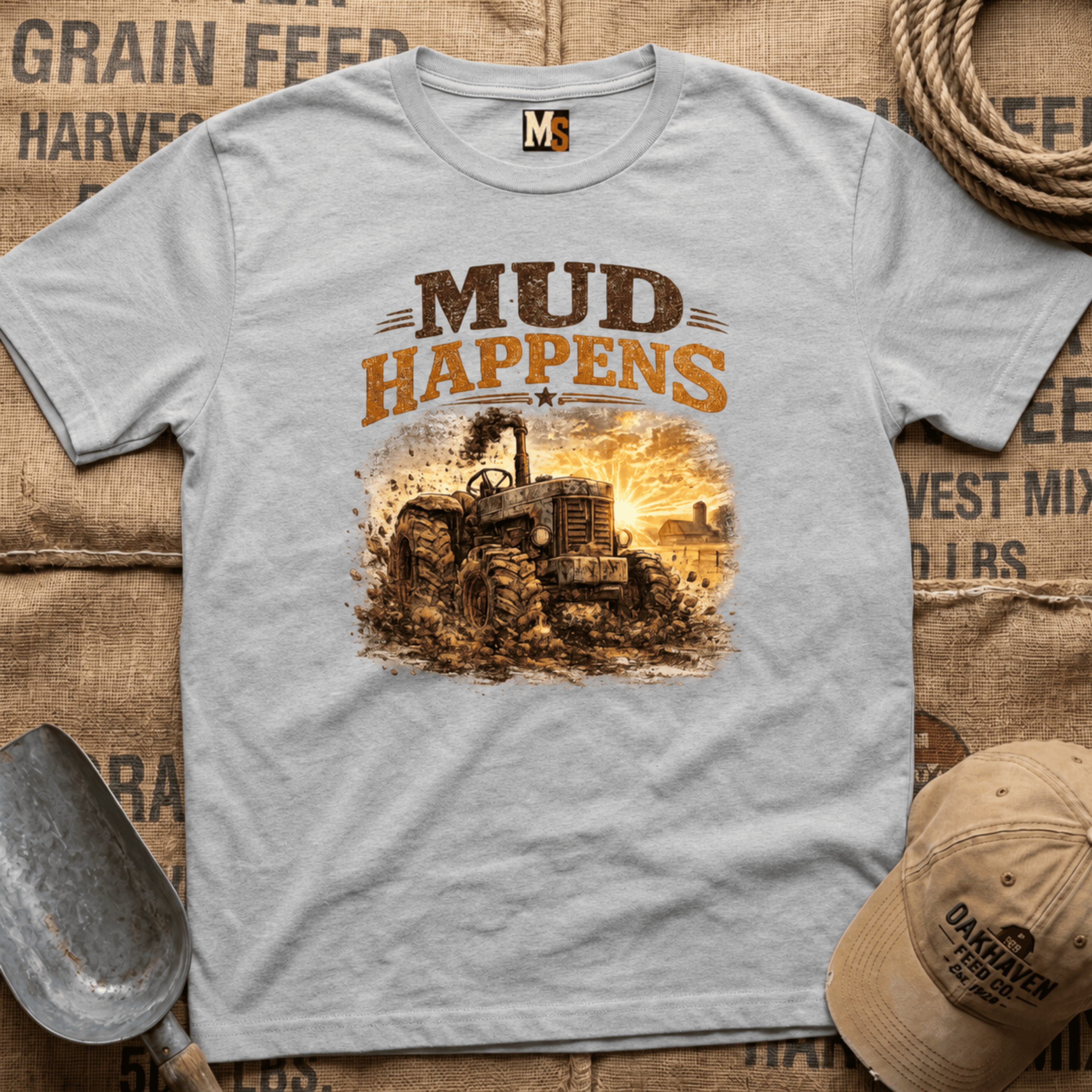 Mud Happens T-Shirt — Vintage Tractor Off-Road Farming Tee