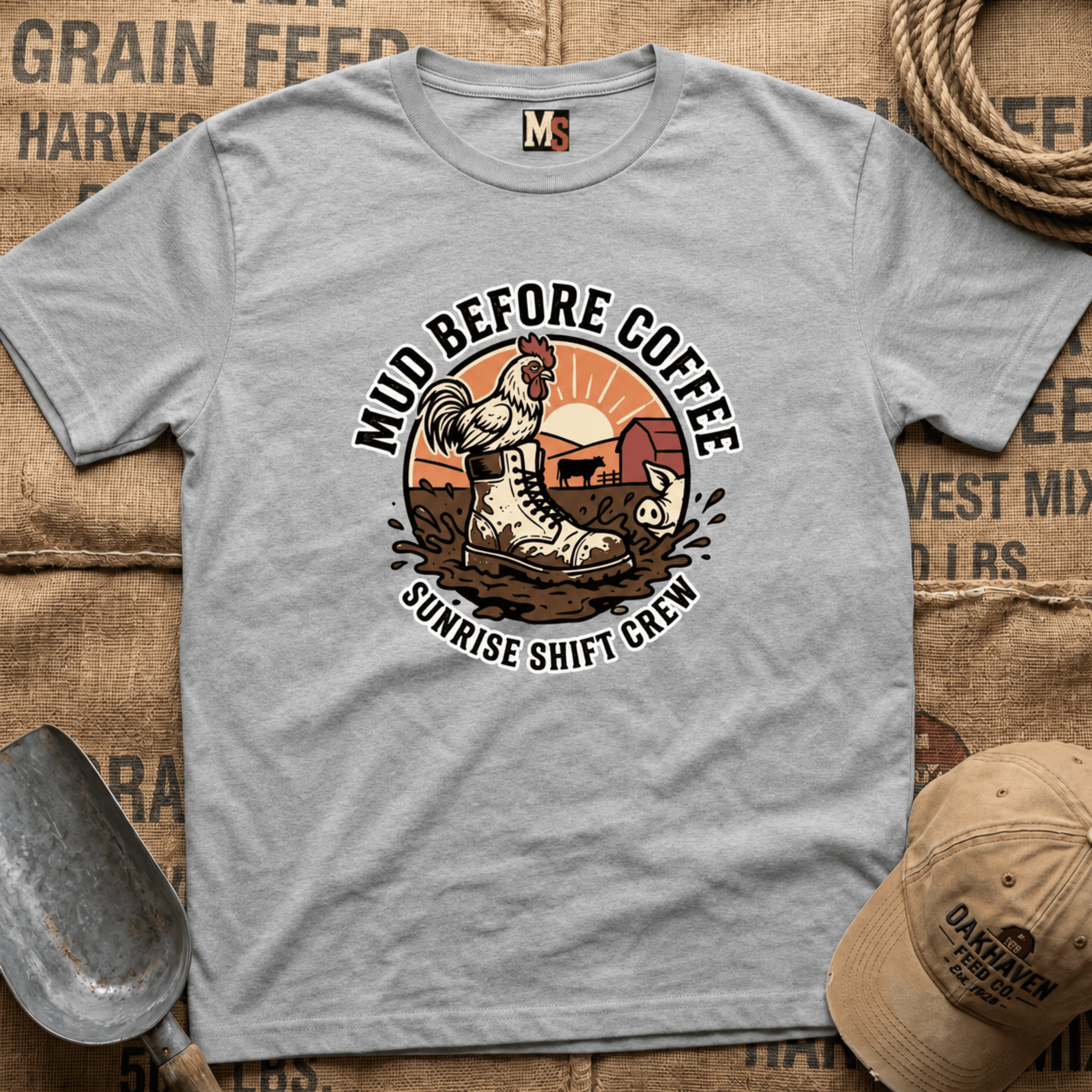Mud before coffee - sunrise shift crew T-shirt