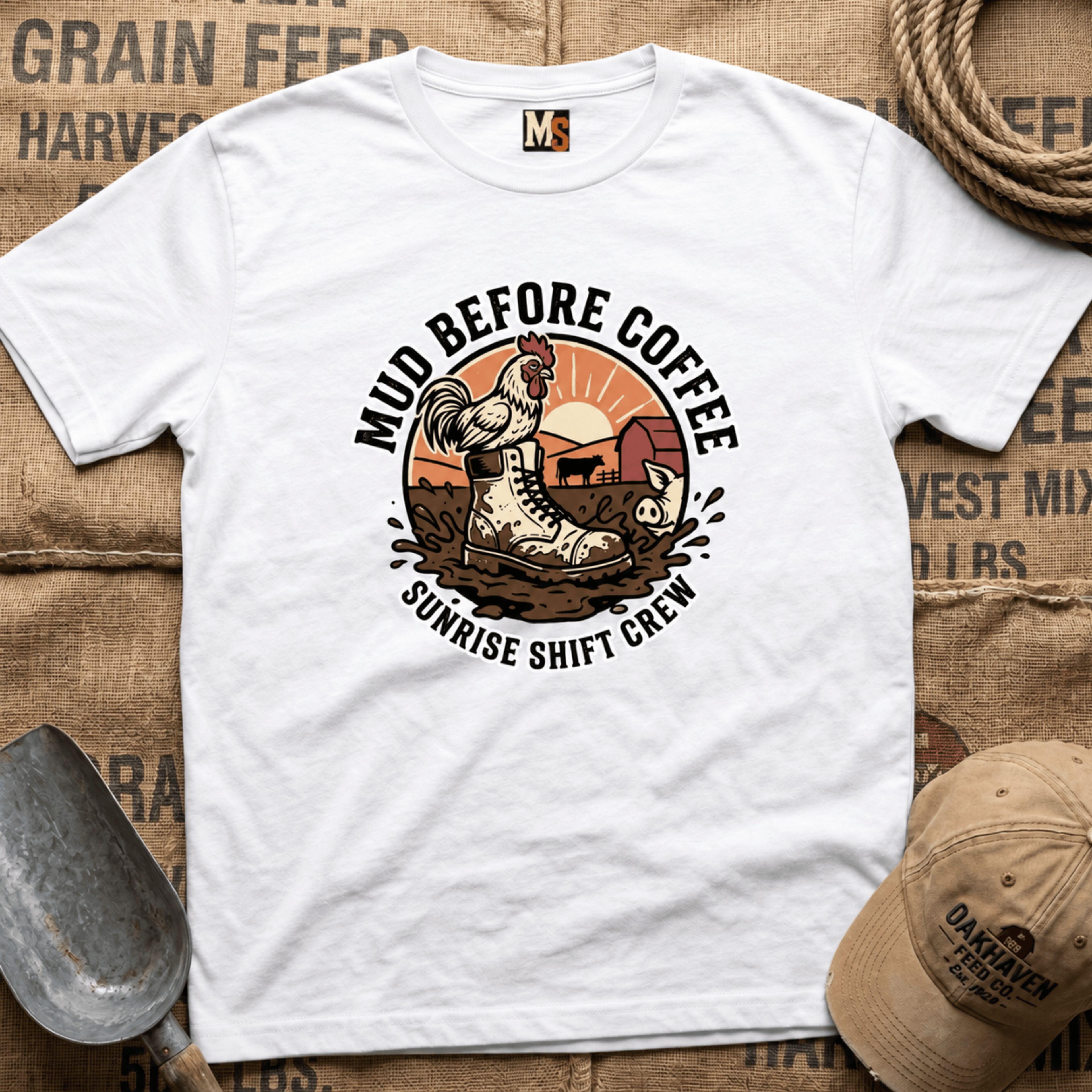 Mud before coffee - sunrise shift crew T-shirt