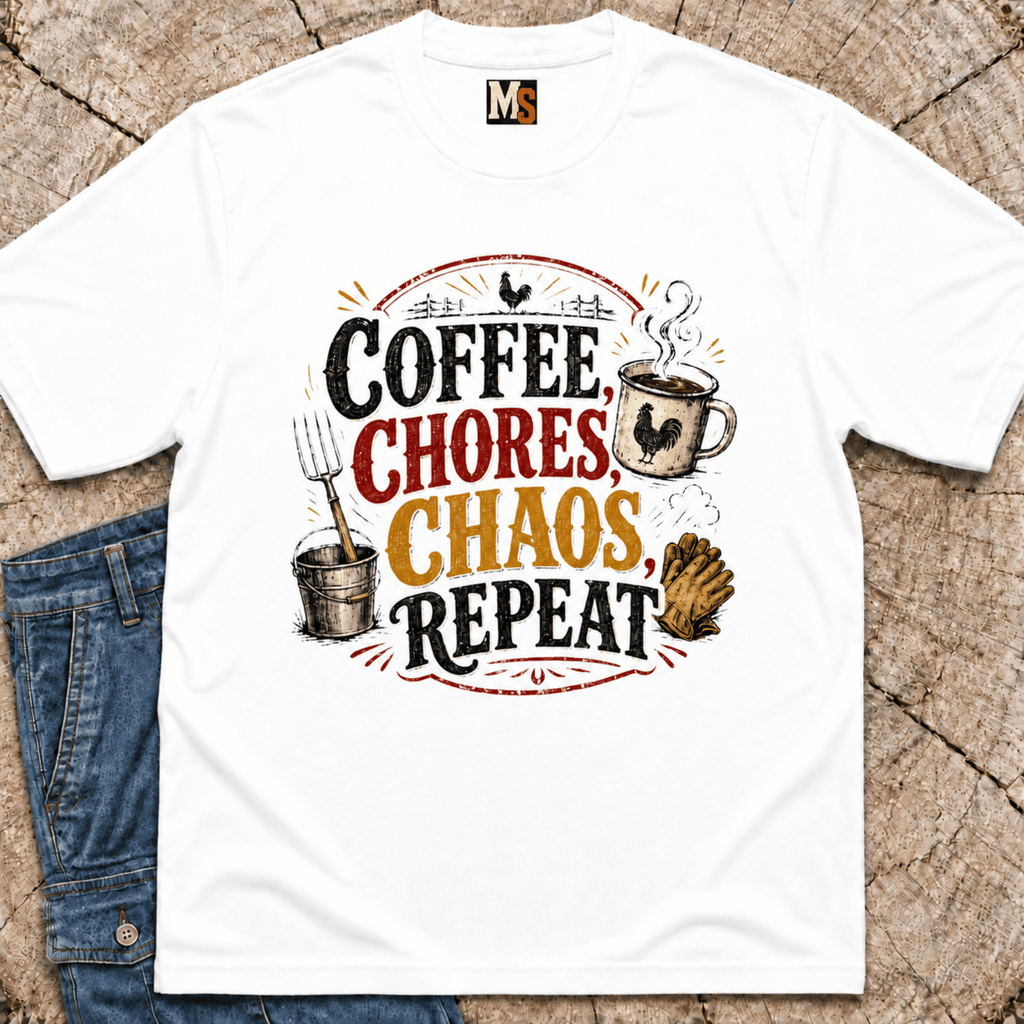 Coffee, chores, chaos repeat T-shirt