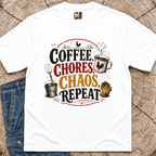 Coffee, chores, chaos repeat T-shirt