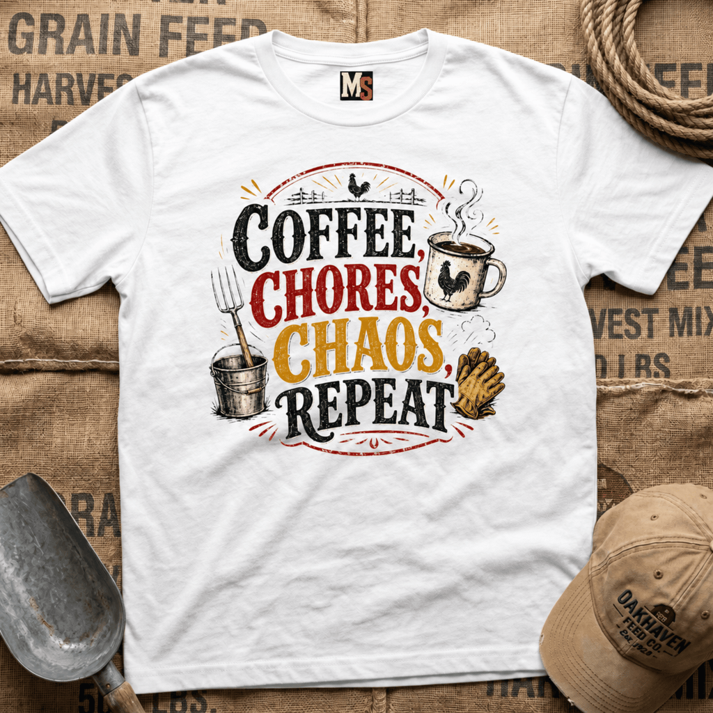 Coffee, chores, chaos repeat T-shirt