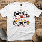 Coffee, chores, chaos repeat T-shirt