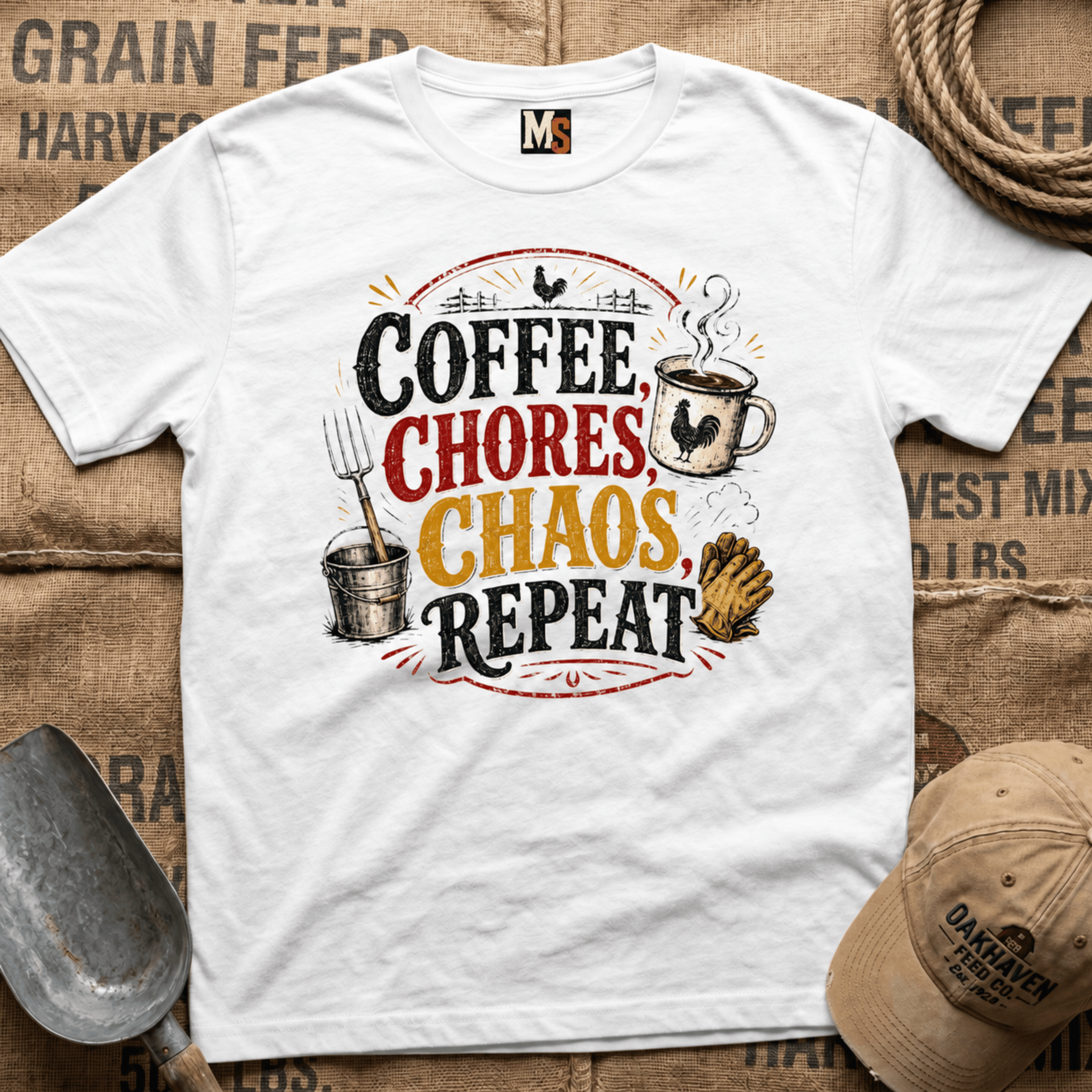 Coffee, chores, chaos repeat T-shirt