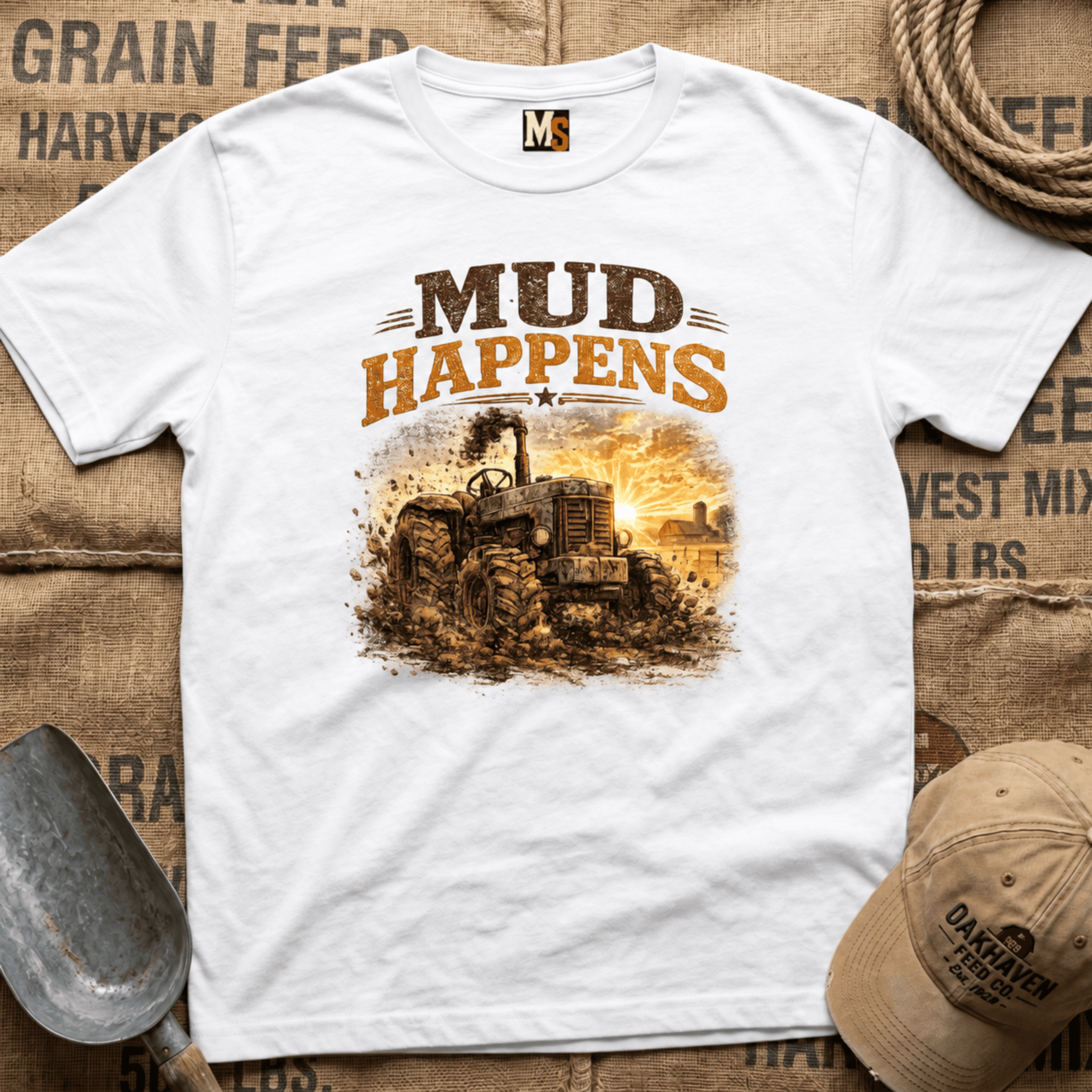 Mud Happens T-Shirt — Vintage Tractor Off-Road Farming Tee